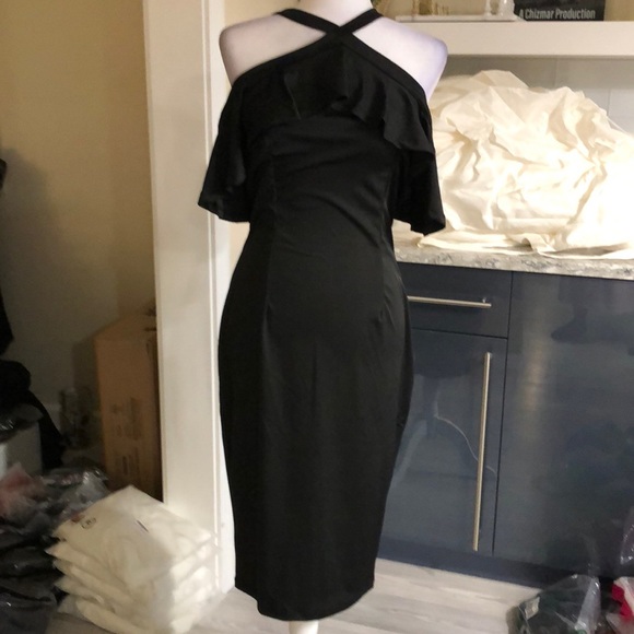 Black frill cold shoulder midi - Picture 2 of 9